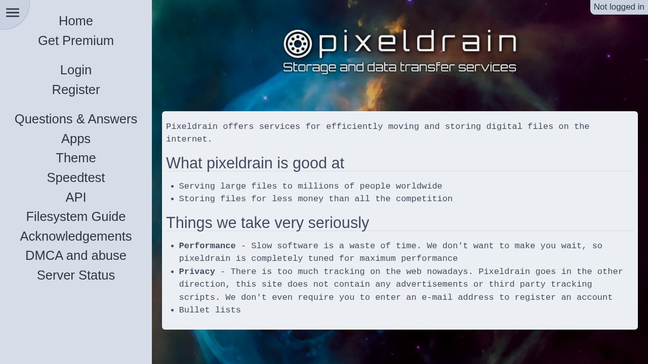Pixeldrain homepage