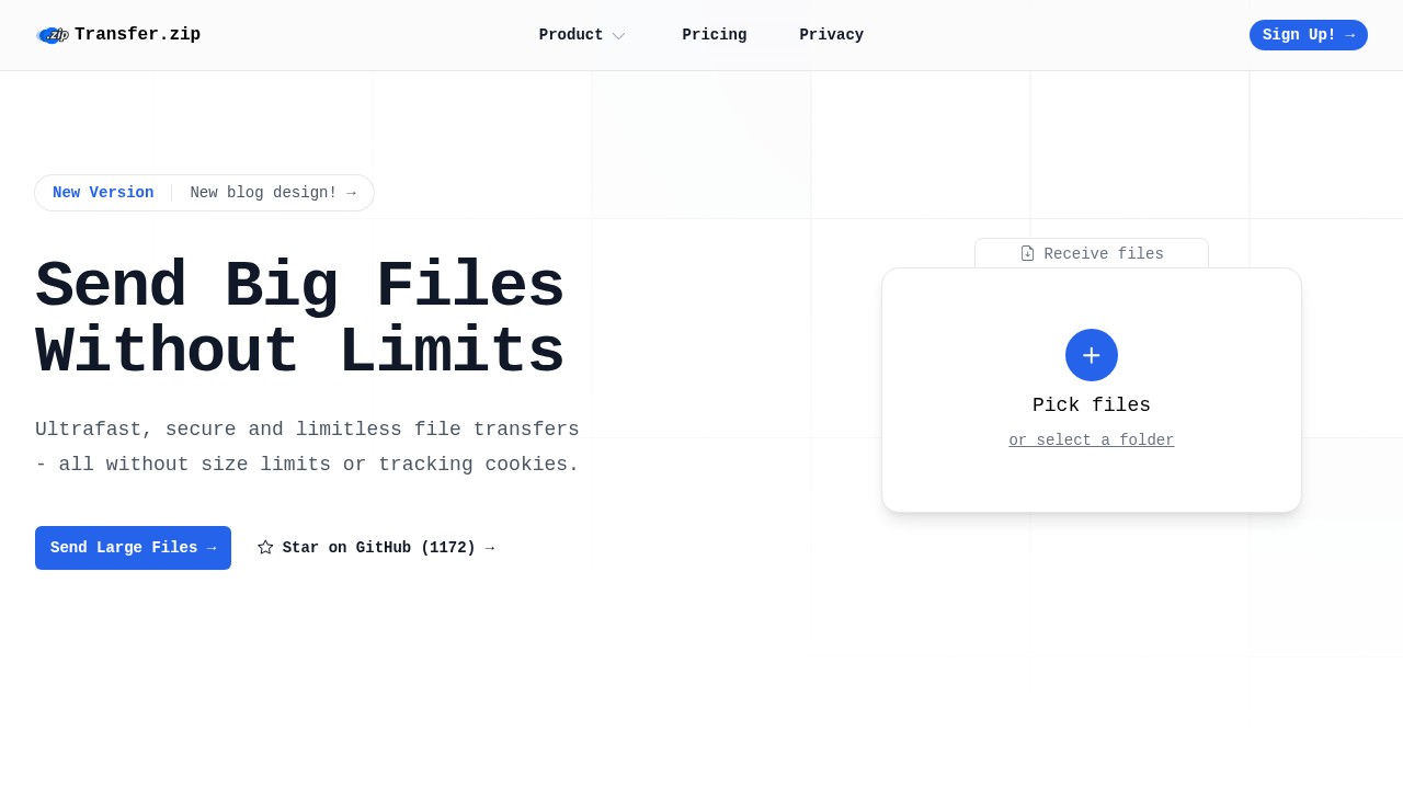Transfer.zip website screenshot