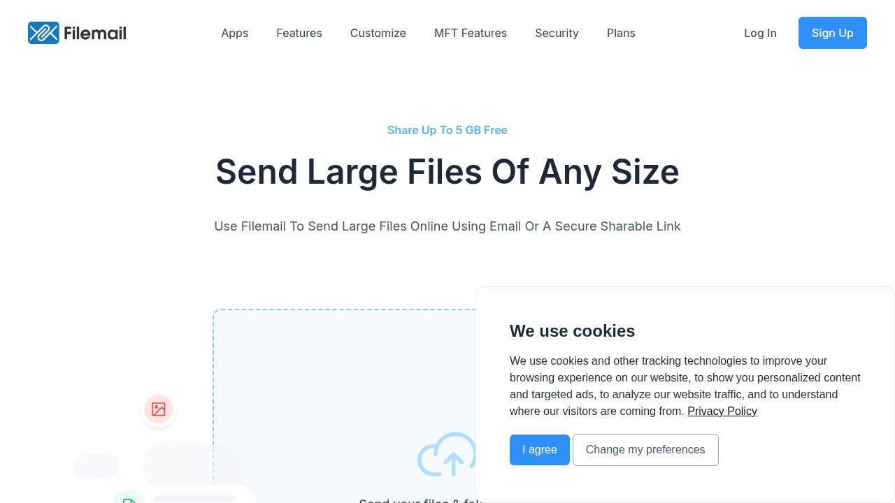 Filemail homepage screenshot