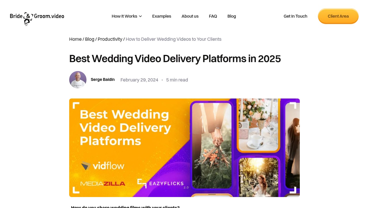 Screenshot of wedding film delivery platforms article